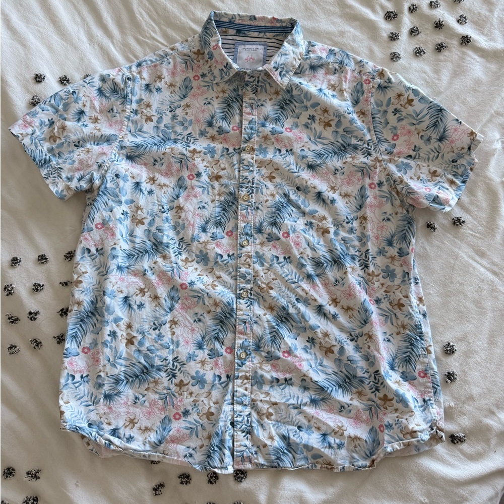 Denim & Flower Tropical Blue and Pink Shirt